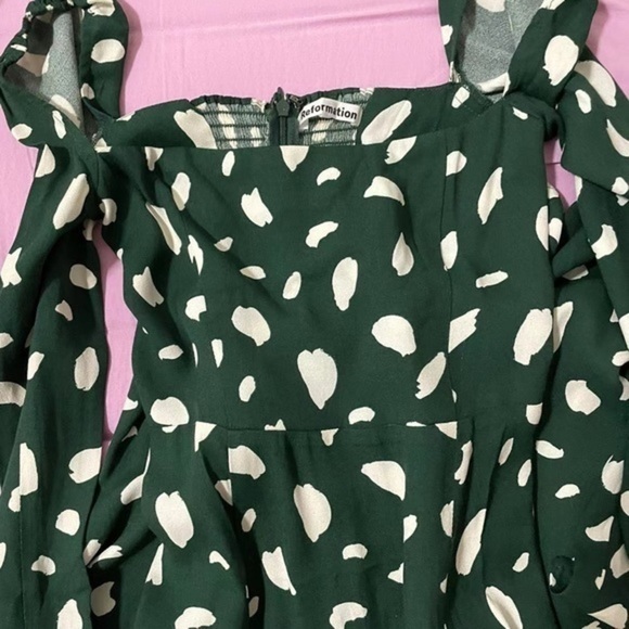 Reformation Sigmund Paint-Splatter Dress in Green *NEW* - Picture 3 of 5